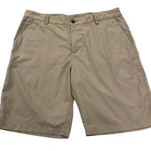 EUC Men’s Adidas CLIMALITE Golf shorts Flat Front‎ Khaki 34 Casual Hiking Tan
